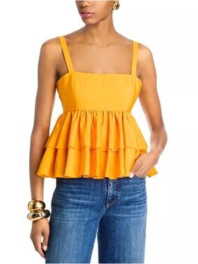 NWT Cinq a Sept Papaya Lilwen Tiered Ruffle Square-Neck Tank